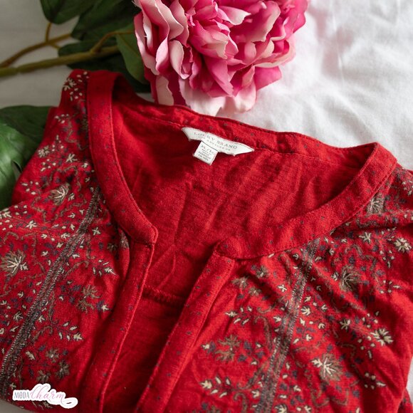 Mix Print Button Up Top, Red - Picture 3 of 7